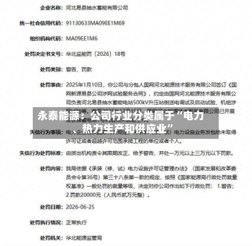 永泰能源：公司行业分类属于“电力	、热力生产和供应业	”-第1张图片