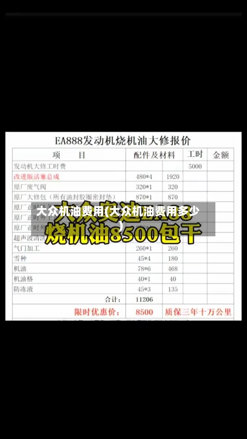 大众机油费用(大众机油费用多少)