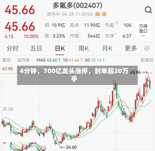 4分钟	，700亿龙头涨停，封单超20万手-第2张图片