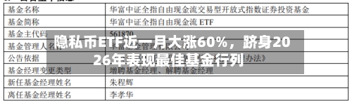 隐私币ETF近一月大涨60%，跻身2026年表现最佳基金行列-第2张图片