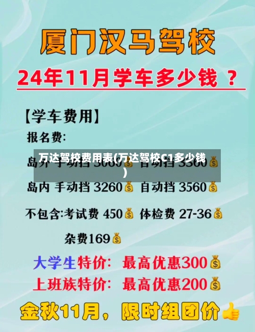 万达驾校费用表(万达驾校C1多少钱)