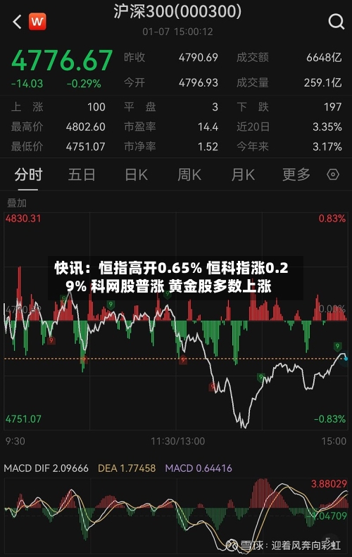 快讯：恒指高开0.65% 恒科指涨0.29% 科网股普涨 黄金股多数上涨-第2张图片