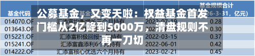 公募基金,又变天啦:权益基金首发门槛从2亿降到5000万,清盘规则不再一刀切