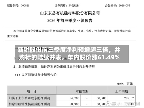 新锐股份前三季度净利预增超三倍	，并购标的陆续并表，年内股价涨61.49%-第3张图片