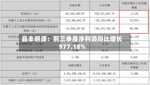 晶丰明源：前三季度净利润同比增长977.18%
