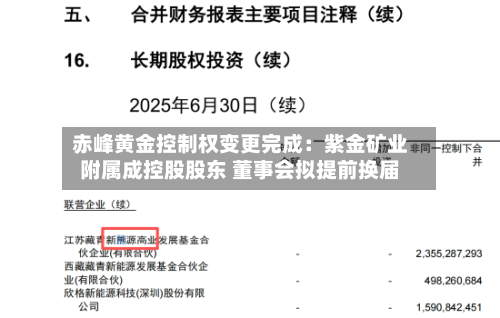 赤峰黄金控制权变更完成：紫金矿业附属成控股股东 董事会拟提前换届-第2张图片