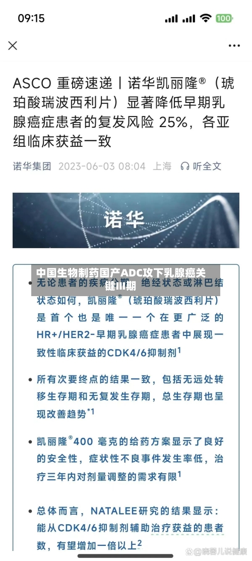 中国生物制药国产ADC攻下乳腺癌关键Ⅲ期