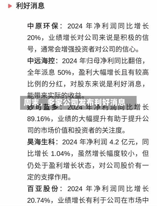 周末，多家公司发布利好消息