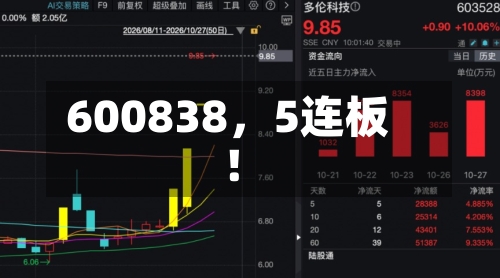 600838，5连板！