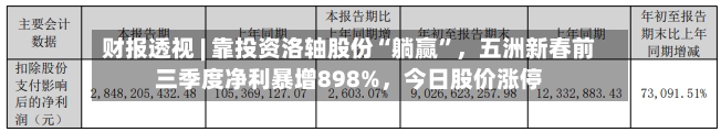 财报透视 | 靠投资洛轴股份“躺赢”	，五洲新春前三季度净利暴增898%，今日股价涨停-第3张图片