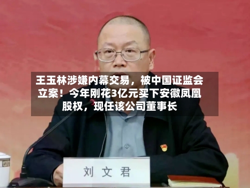 王玉林涉嫌内幕交易，被中国证监会立案！今年刚花3亿元买下安徽凤凰股权，现任该公司董事长-第2张图片